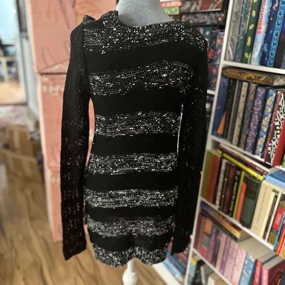 RARBlack and White Striped Sweater with Floral Design - Picture 3 of 11